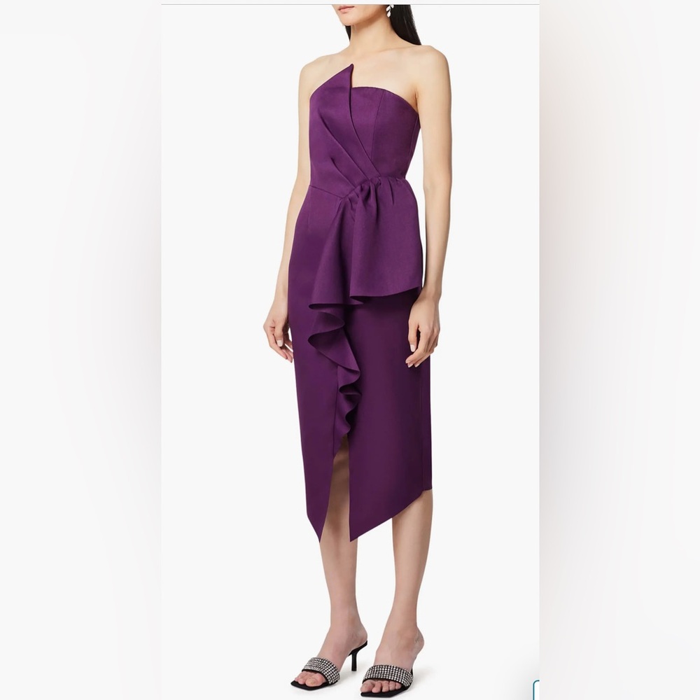 Elliatt Purple Asymmetrical Ruffled Midi Dress